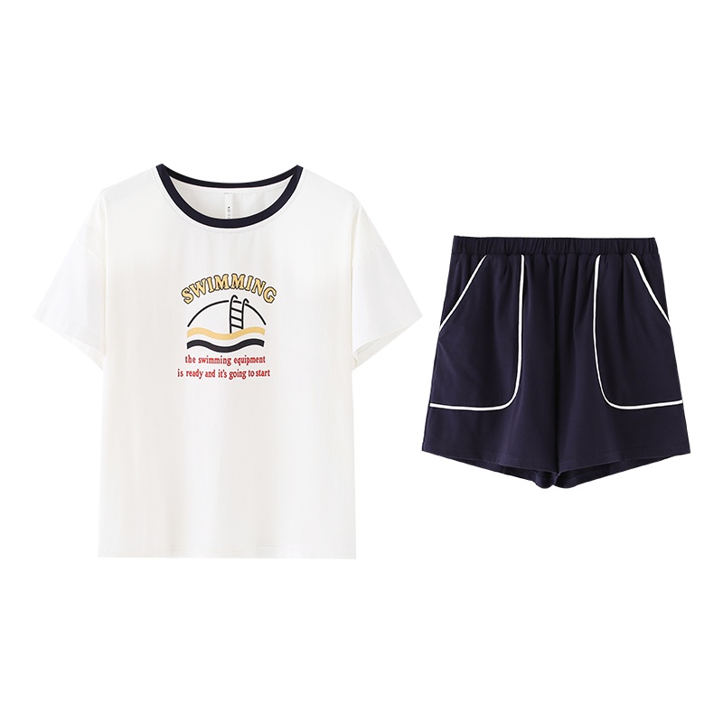 纯棉弹力针织素色短袖女套装