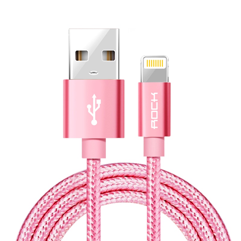 洛克(ROCK)苹果数据线 金属编织手机充电器线 支持iPhone12系/11系/XR/X/8P/iPad 1米 玫瑰金