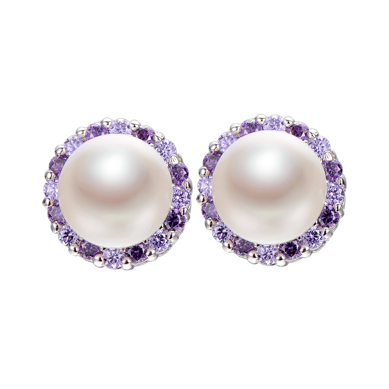 京润珍珠 春浅 7-8mm馒头珠 S925银镶白色淡水珍珠耳钉清新优雅情人节