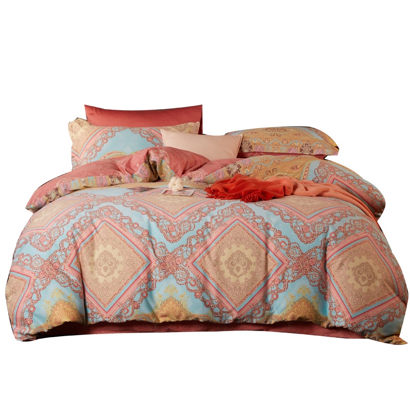 博洋家纺 全棉纯棉磨毛保暖四件套双面北欧风简约格子磨毛床上用品冬季床单被套