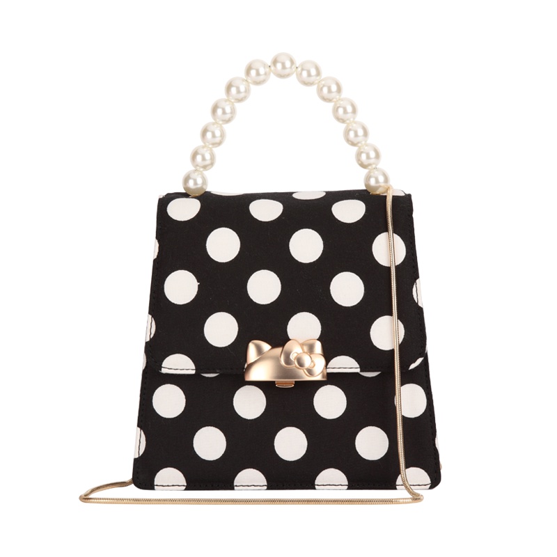 HELLO KITTY 凯蒂猫珍珠波点手挽包 黑色
