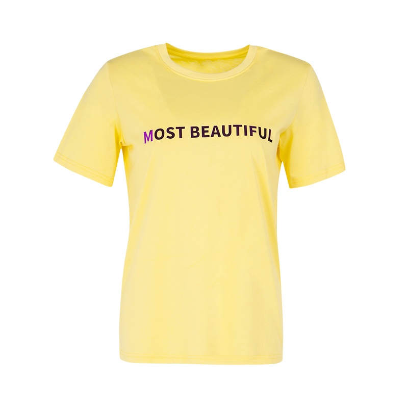 晚白 新款百搭减龄字母印花大众常规款圆领短袖上衣T恤女