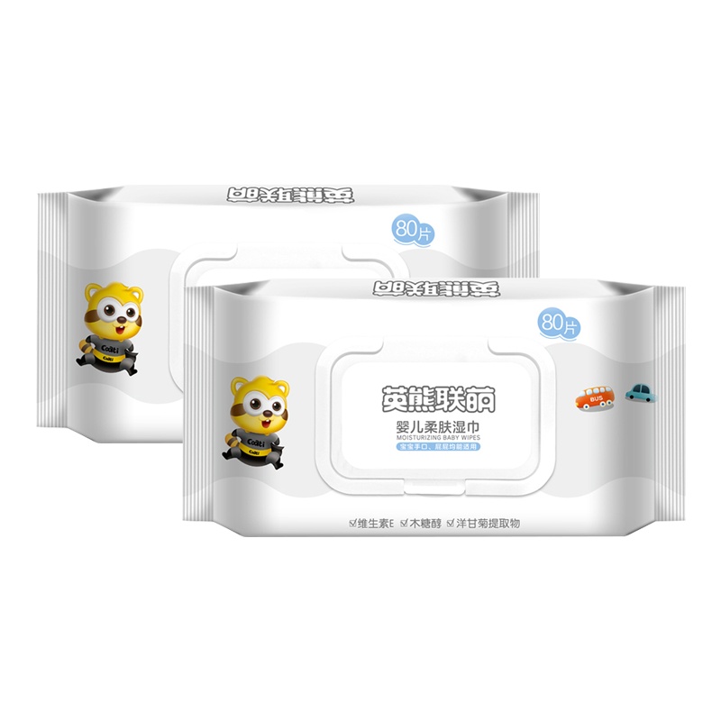 [发2包]小浣熊(Coati) 婴儿柔肤湿巾80抽*2包 幼儿新生儿儿童湿手口湿巾 便携式纸巾