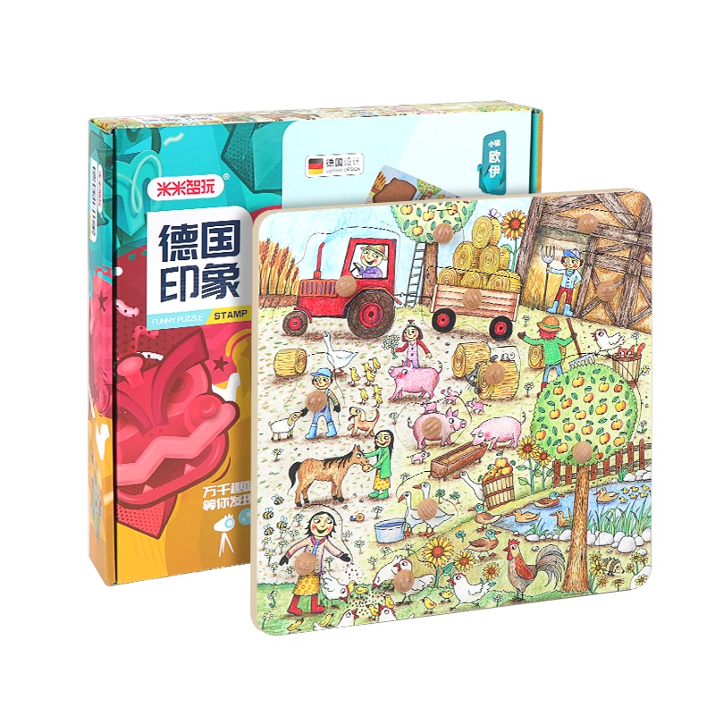 米米智玩 多功能3岁以上拼图印章场景绘画组合屋顶上猫益智力拼版-屋顶上的猫