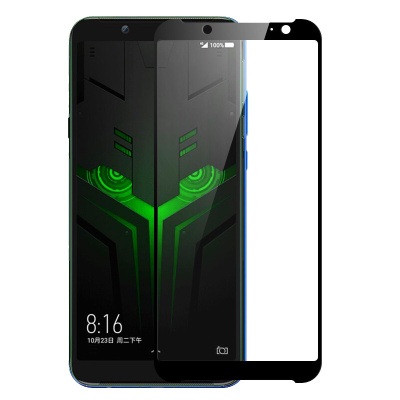 [买2送手机壳]轻万适用小米黑鲨2代手机钢化膜xiaomi全屏丝印黑色手机保护膜