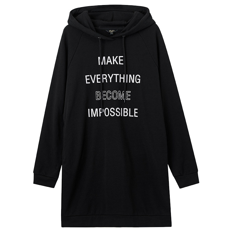 【专柜同款】拉夏贝尔连帽卫衣女新款韩版宽松运动上衣长袖套头中长款卫衣外套30083295