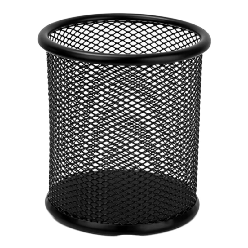 得力(deli)金属网纹圆形笔筒 简约创意桌面收纳盒办公用品 黑色9172