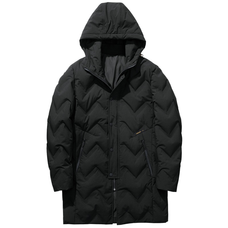 千纸鹤黑色羽绒服男潮2019冬季新款青年黑色中长款保暖外套60203