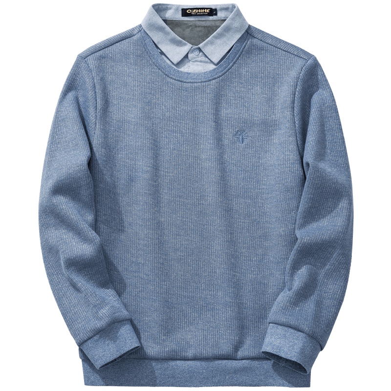 千纸鹤男装外套2019秋装新款韩版潮流套头休闲假两件加绒加厚卫衣15198