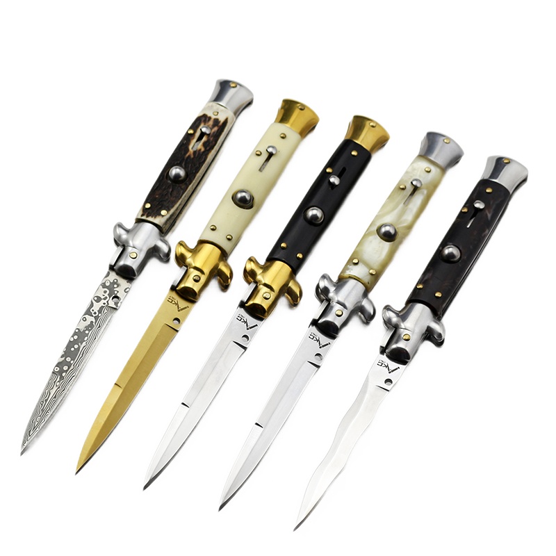 西户 亚克力手柄牛角仔 鹿角大马 户外野营小刀折叠刀具水果刀