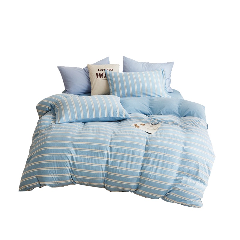 一枕山河全棉条纹针织四件套 针织纯棉家用床上用品被套床单枕套学生宿舍 简约时尚 轻松百搭 优质面料