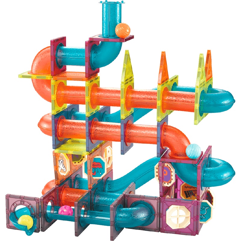 纽奇(Nukied)儿童磁力片彩窗积木玩具滚珠滑道3-6岁男女孩磁力大颗粒积木 彩窗滑道滚珠磁力片174件套[配收纳袋]