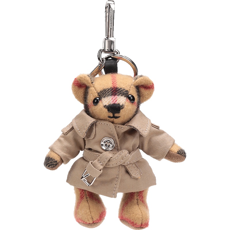BURBERRY 博柏利 女款古典黄色格纹羊绒Trench风衣Thomas泰迪熊钥匙扣吊饰 80033311