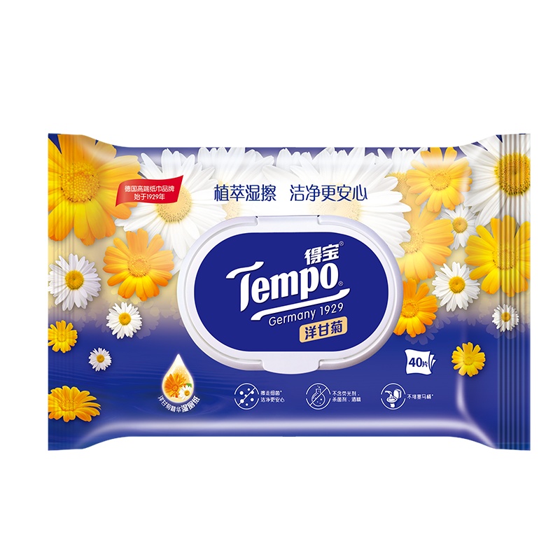 得宝(Tempo) 湿厕纸 洋甘菊保湿 40片*1包 湿纸巾(新老包装交替发货)