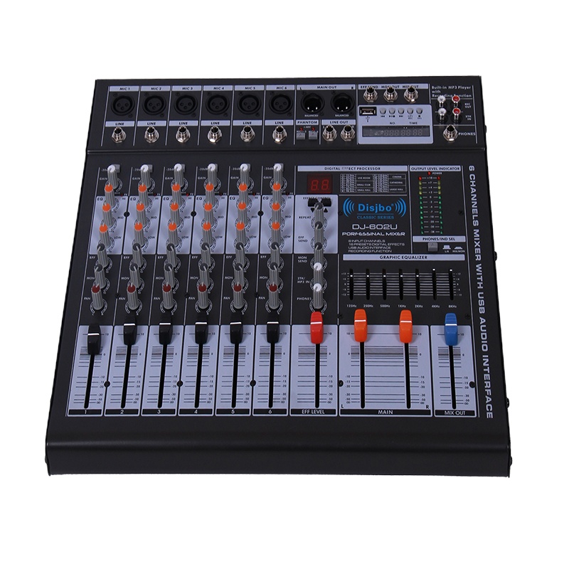 迪玠宝(DISJBO)DJ-602USB 专业6路带USB带效果调音台 会议室 舞台 婚庆 混响调节
