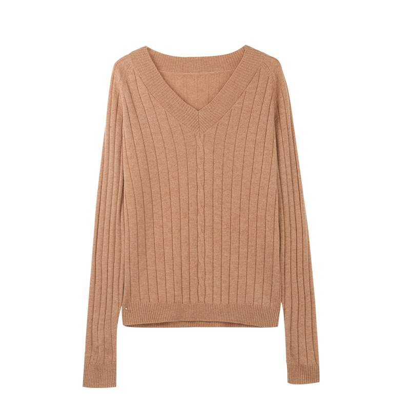 金菊秋冬新款毛衣V领纯色插肩袖羊毛衫女