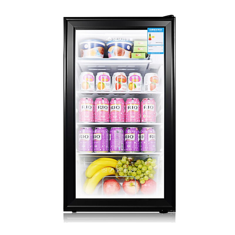 长虹华意100L带锁冰吧家用客厅商用办公室茶叶保鲜柜冷藏柜单门小冰箱透明玻璃门恒温储存小型展示柜 100L冷藏微冻（带锁