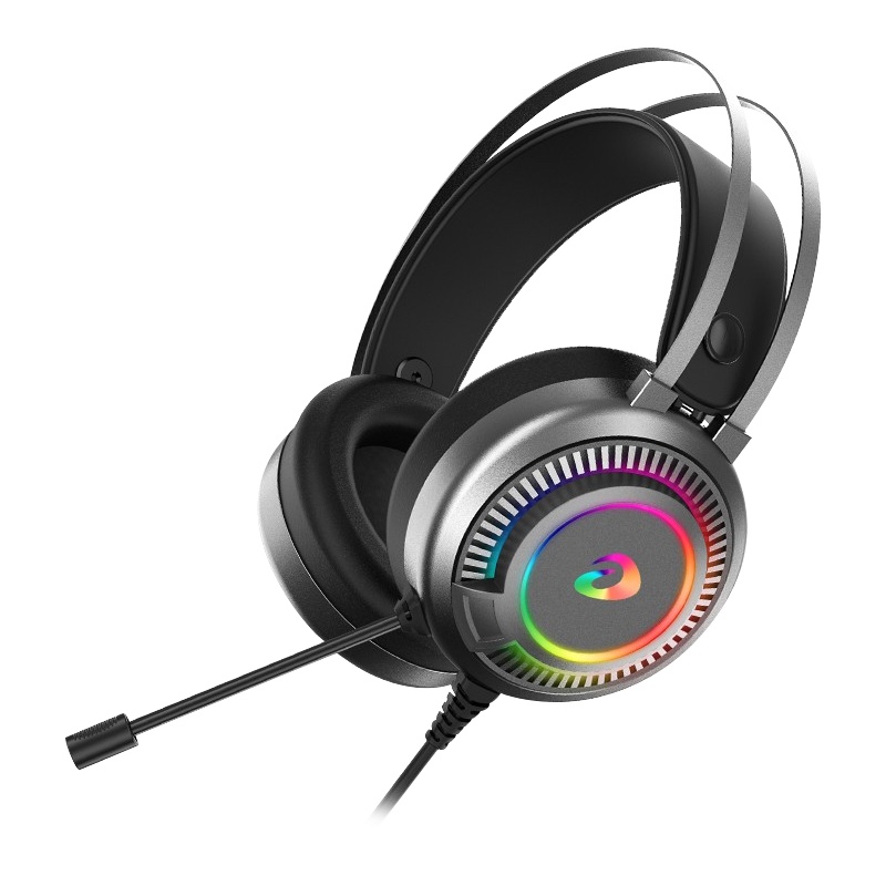 达尔优EH718头戴式电竞游戏耳机虚拟7.1声道立体环绕(RGB 听音辨位CF吃鸡LOL绝地) 银灰单USB+RGB灯