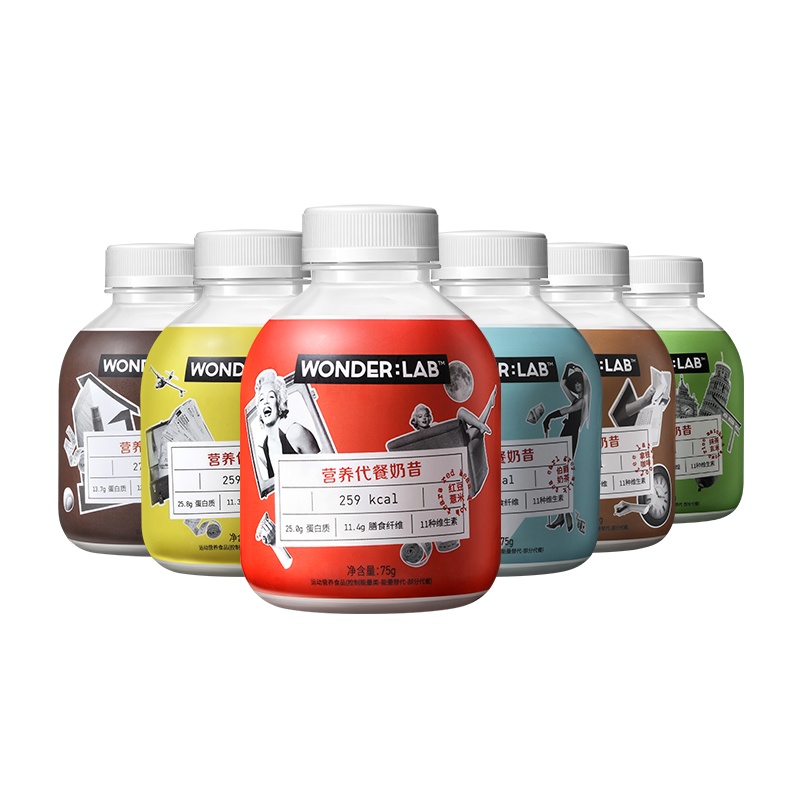 WonderLab小胖瓶嚼嚼代餐奶昔奶茶 早餐粉低粥热量脂饱腹食品6瓶装