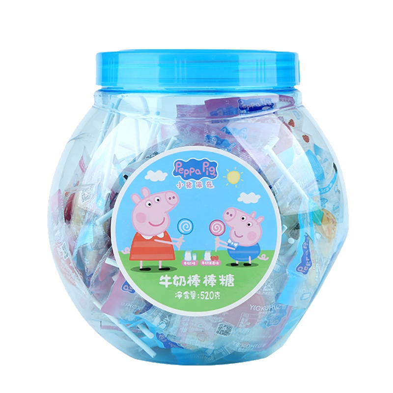 小猪佩奇PeppaPig牛奶棒棒糖520g 桶装 儿童零食