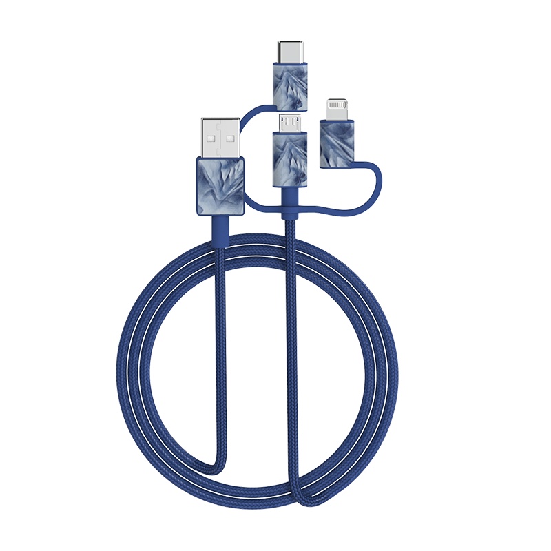 安福瑞iFory 一拖三MFi认证苹果安卓快充数据线三合一 通用iPhone系列安卓支持苹果12 海军蓝0.9米