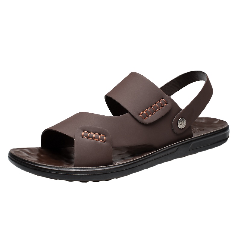 牧伦奴仕(MULUNUSHI)新款沙滩鞋男士皮凉鞋夏季户外凉拖鞋二层牛皮(除牛反绒)透气凉拖男露趾鞋两用拖鞋棕57430