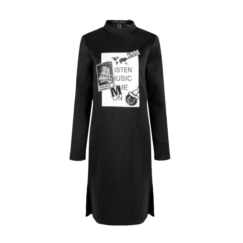 【福利款】拉夏贝尔新款连衣裙女韩版休闲印花圆领直筒长袖20008726