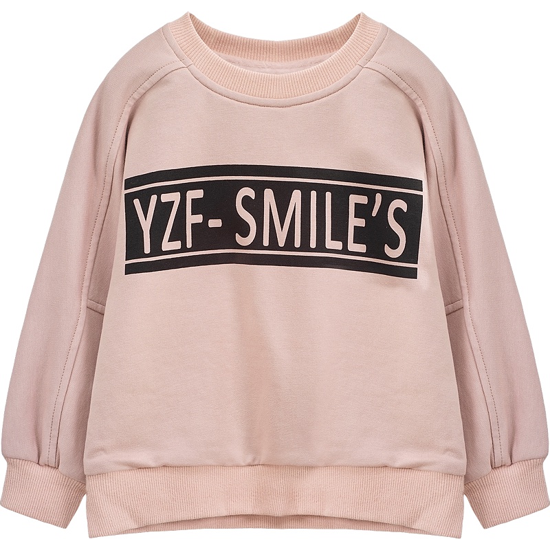 婴姿坊女童春秋新款T恤长袖套头双层字母图案夹棉保暖打底衣