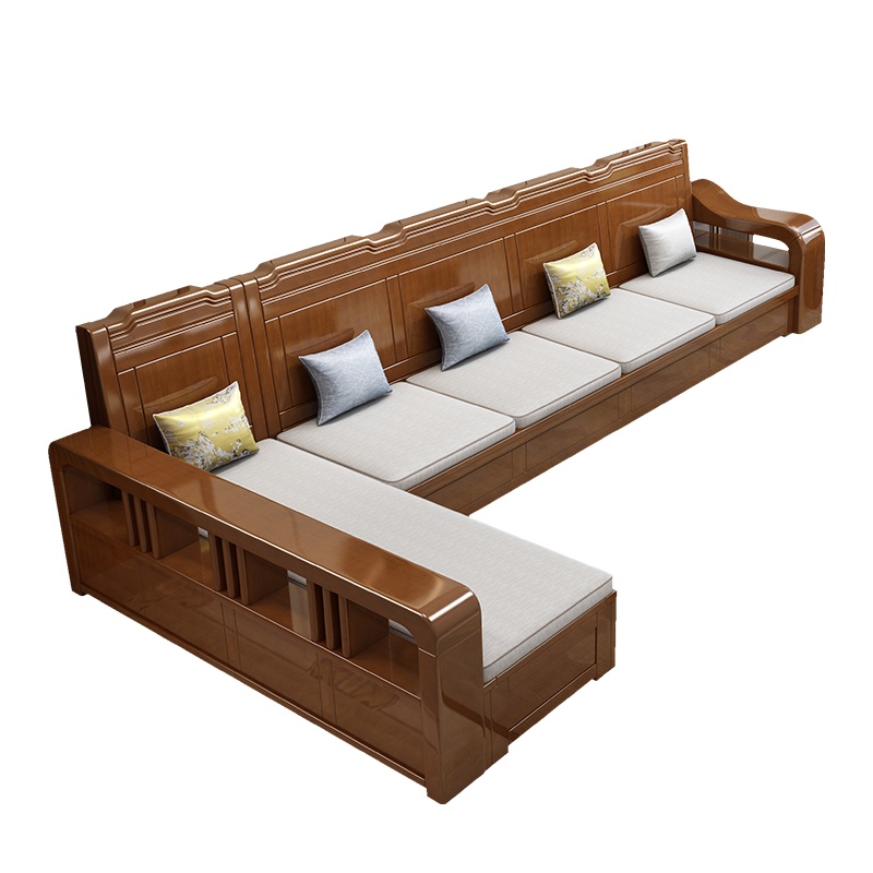 月影梳桐中式实木沙发高箱储物型简约小户型现代客厅转角贵妃组合