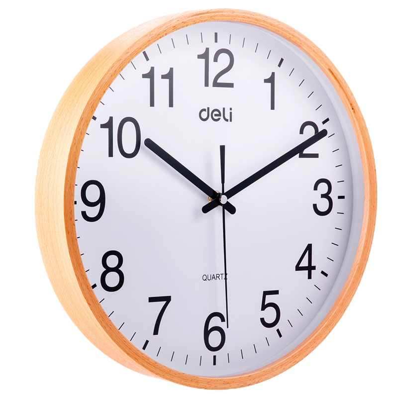 得力钟表挂钟客厅圆形创意时钟(银色)