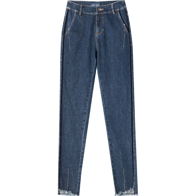 娅丽达女裤2019秋季新款小脚牛仔裤女修身显瘦弹力大码九分铅笔裤I3107