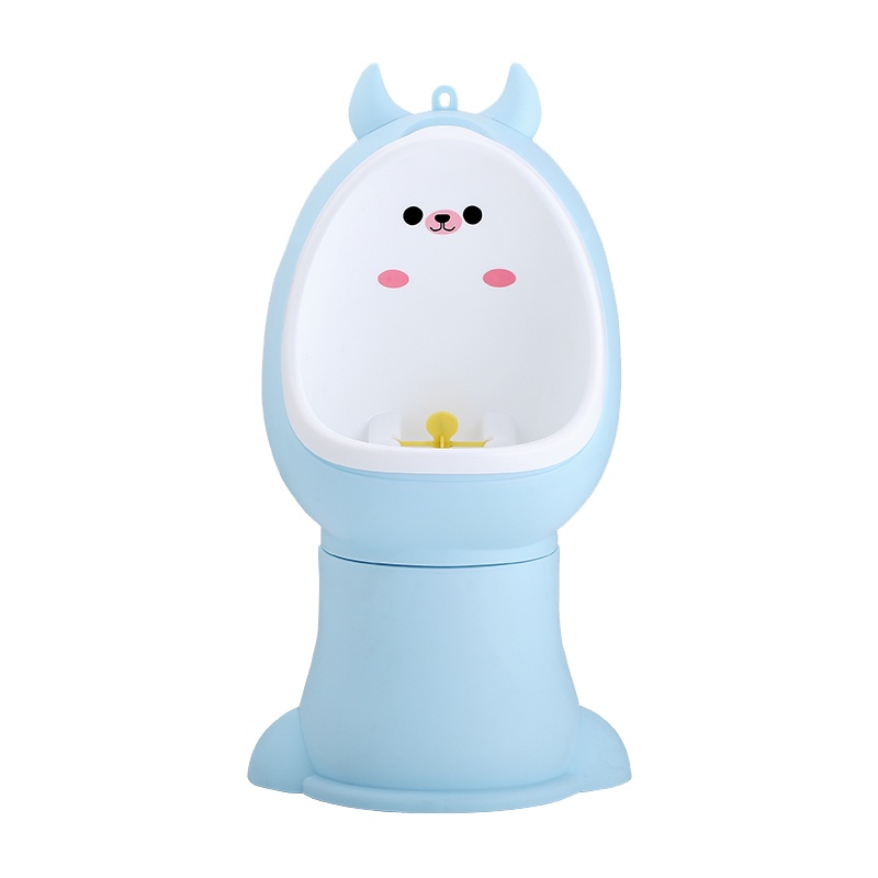 DuDi/青蛙嘟迪 男孩站立式小便器挂墙式宝宝卡通萌熊小便斗儿童小便池尿盆小孩坐便器马桶 天空蓝