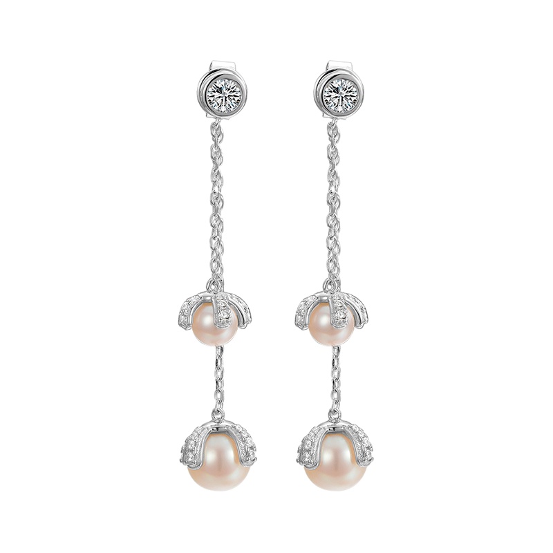 京润珍珠 耳环舞雪 淡水珍珠耳钉长款吊珠耳链宴会酒席气质简约款