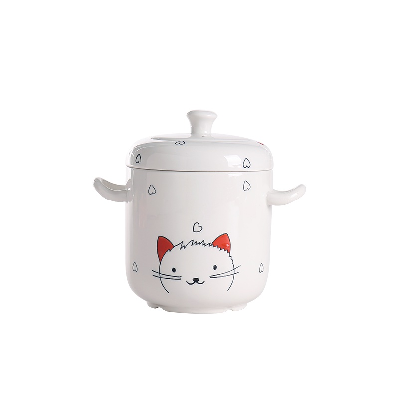 顺祥陶瓷釉下彩家用燕窝炖盅隔水炖双耳带盖大号汤盅家用内胆蒸汤盅炖罐养生炖盅猫小咪 苏宁自营