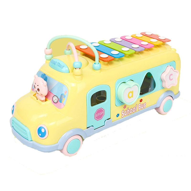 儿童婴幼儿早教多功能巴士手敲琴敲打拖拉配对益智游戏玩具0-3岁