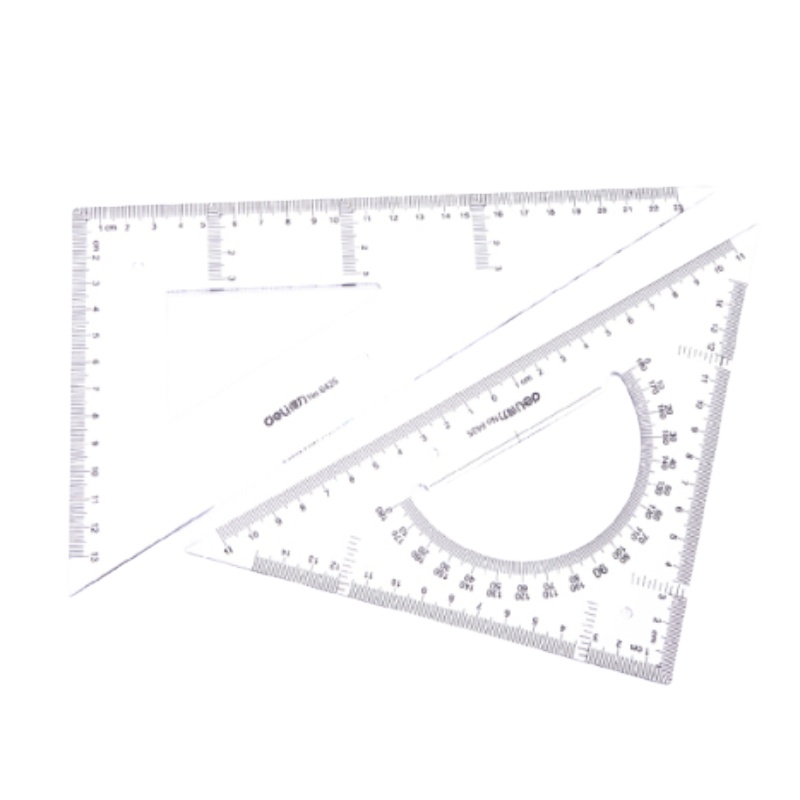 得力 (deli) 6425塑料三角尺 透明三角板尺子套装 25cm