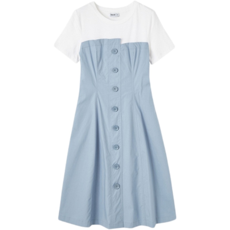 7．ModifierT恤拼接中长款气质a字裙夏季新款女装清新连衣裙