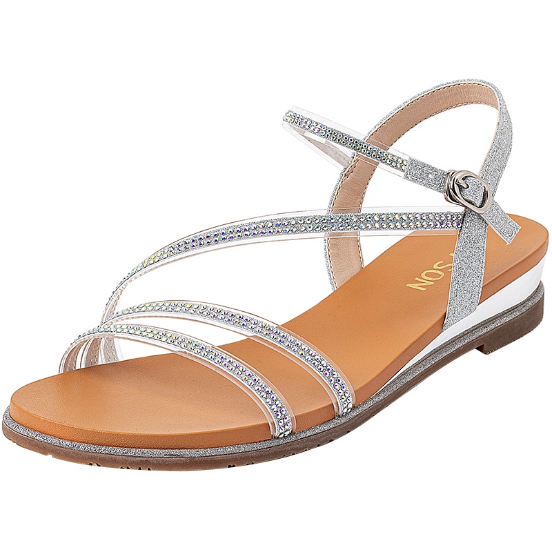 百田森夏季新款罗马凉鞋女仙女风外穿百搭水钻度假平跟凉鞋