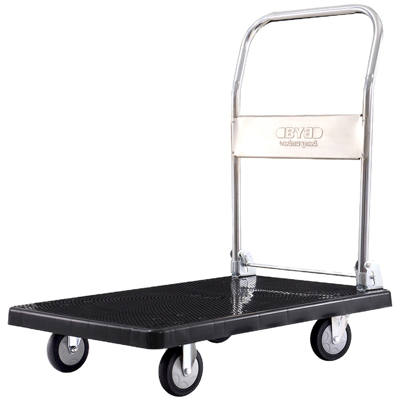 加强静音款平板车手推车折叠手拉车拖车 大号90x60cm 承重700斤 JQ-5800H 黑 搬运宝(BYB)