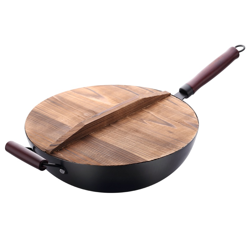 PFT-8069 锻打老铁锅34CM(含盖彩盒装) 鱼鳞纹理不易粘锅 手工千万次锤打使用年限长 健康烹饪0涂层