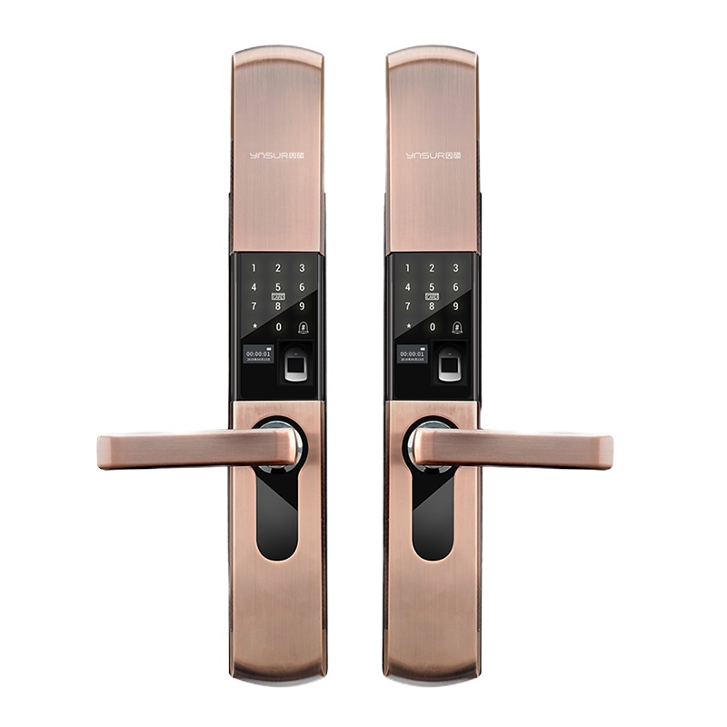 因硕指纹锁家用智能门锁防脉冲电子密码锁通用门禁锁B08 古铜色