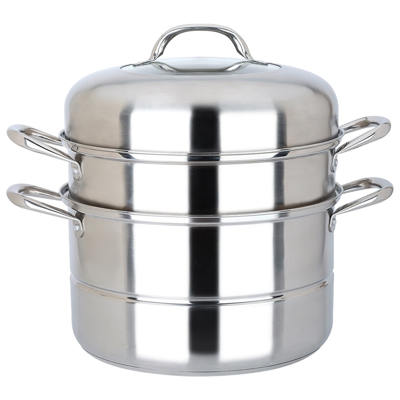 美厨(maxcook)304不锈钢三层蒸锅 复底30CM 银鼎系列 MCZ108 蒸煮两用 可用电磁炉