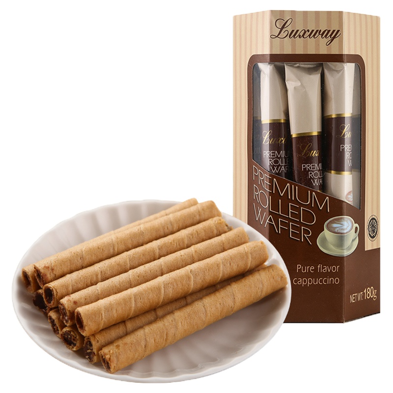 乐卡斯卡布奇诺味爆浆威化卷180g 进口休闲饼干休闲零食手工奶酪蛋卷进口夹心威化饼干办公食品 蛋糕曲奇酥早餐脆饼儿童小吃