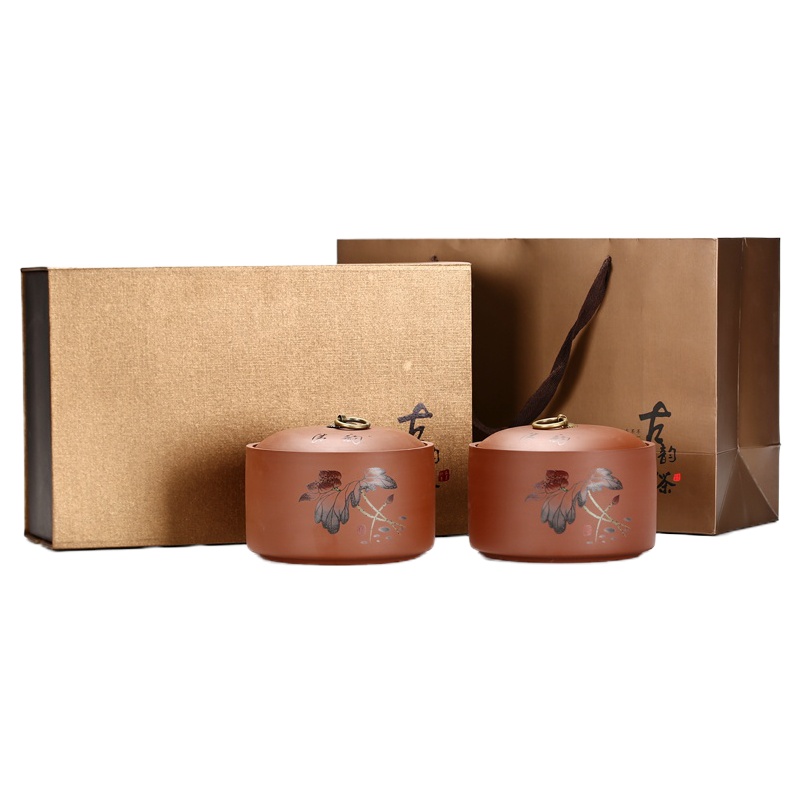 茶叶包装礼盒陶瓷茶叶罐大红炮岩绿茶存茶罐密封罐半斤装空盒 三维工匠 YYF古韵-紫砂礼盒套装茶具