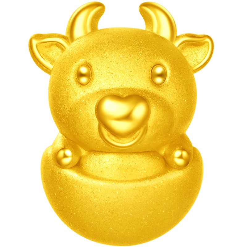 周大福牛年生肖推广系列元宝牛转运珠足金金吊坠