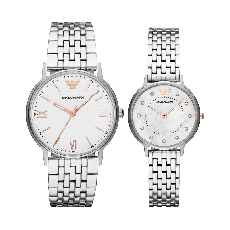 阿玛尼(EMPORIO.ARMANI)手表男女士钢制表带防水商务情侣石英表AR80014