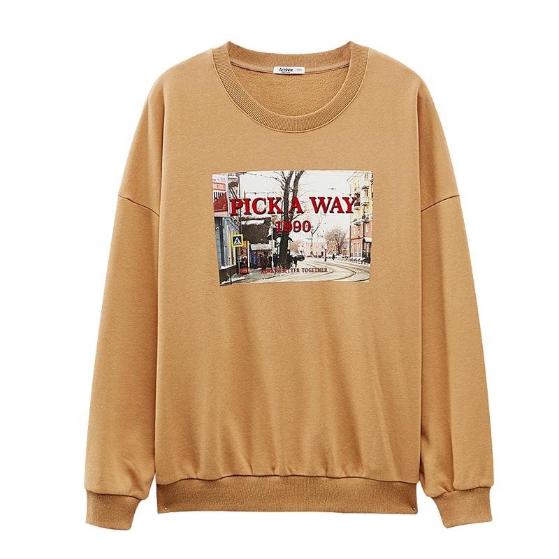 美特斯邦威卫衣女2019秋季新款时尚潮流照片印花圆领女士套头衫