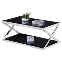 欧宝美现代简约办公创意茶几 不锈钢钢化玻璃茶几 客厅办公室茶几 黑色长方形黑耀系列