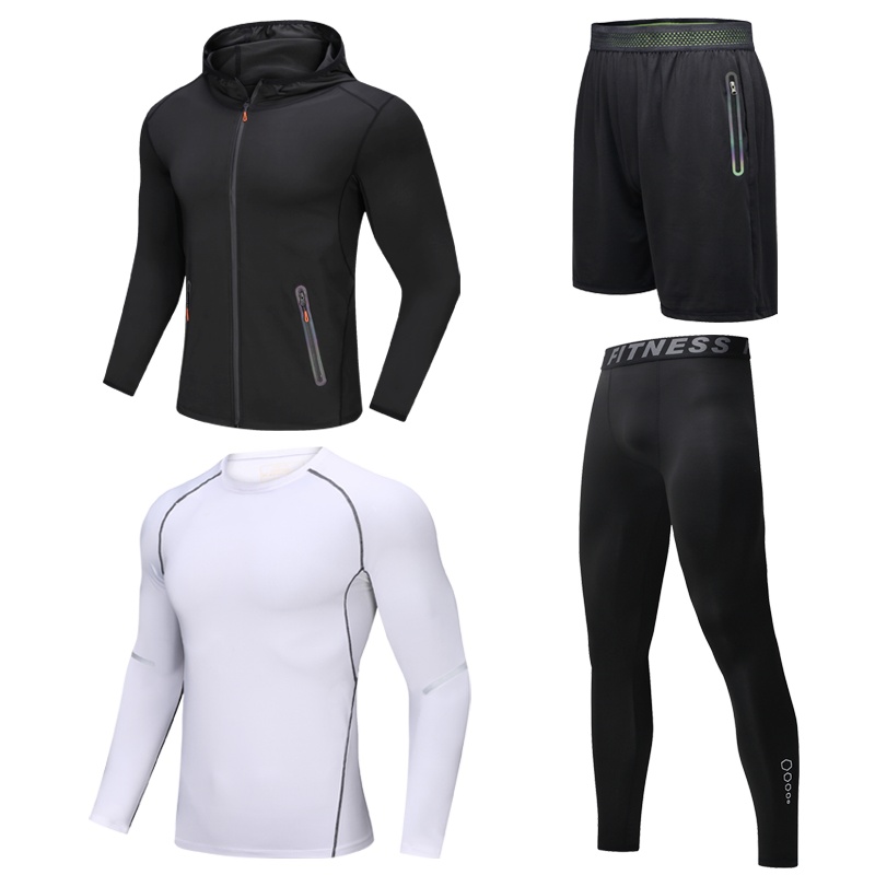 富贵鸟(FUGUINIAO)运动套装男跑步服健身房训练服冬天速干衣夜跑秋冬季套装晨跑衣服速干衣裤套装