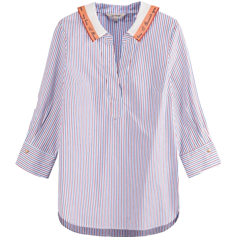 拉夏贝尔LaBabite夏季衬衫新款娃娃领女上衣时尚休闲百搭衬衫女学生韩版宽松60006566